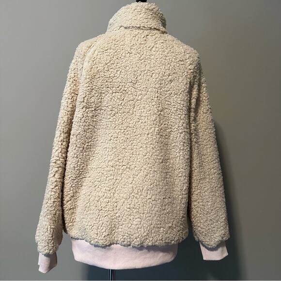 Merokeety Sherpa Fleece Jacket Snap Front Pockets Stand-Up Collar Cream medium - Picture 2 of 6